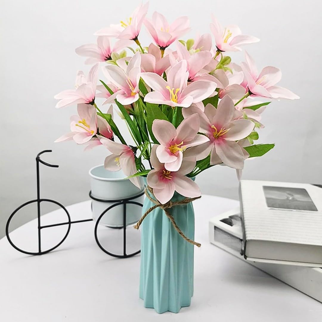 Solvara 1 Pc Light Pink Artificial Rain Lily Flower Stick Bunch for Decor, Gifting, Bedroom, Office & Event Use