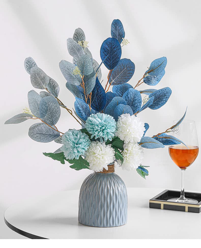 Florenta Aspire Ceramic Vase Combo with Handcrafted Blue Artificial Flower Bouquet