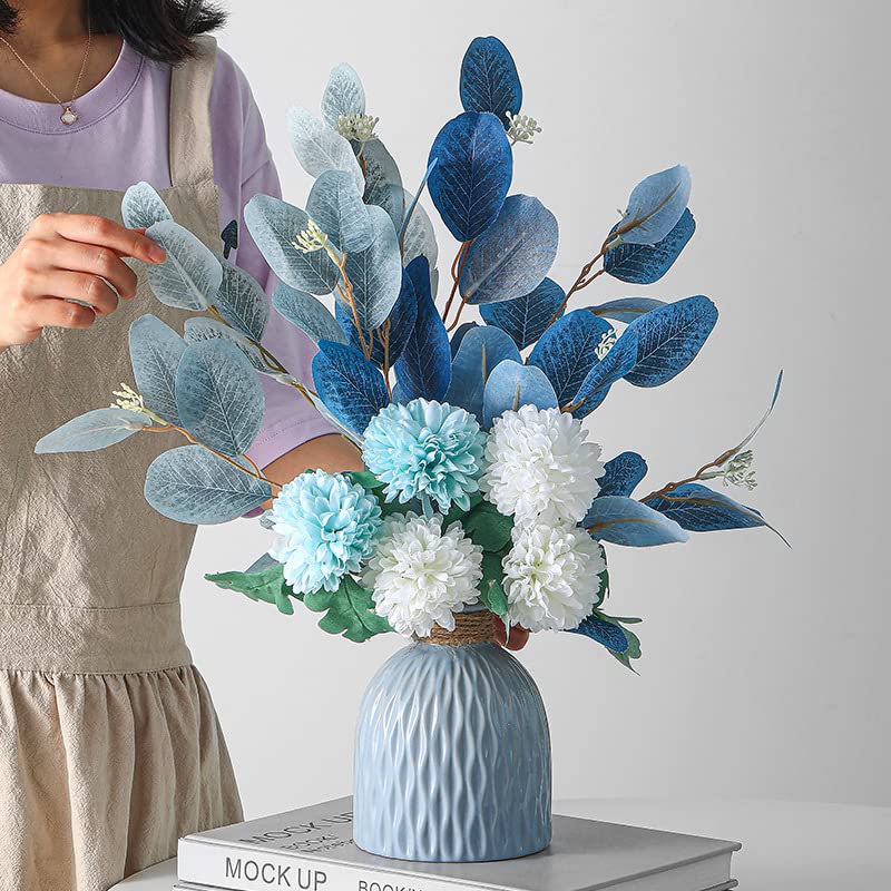 Florenta Aspire Ceramic Vase Combo with Handcrafted Blue Artificial Flower Bouquet