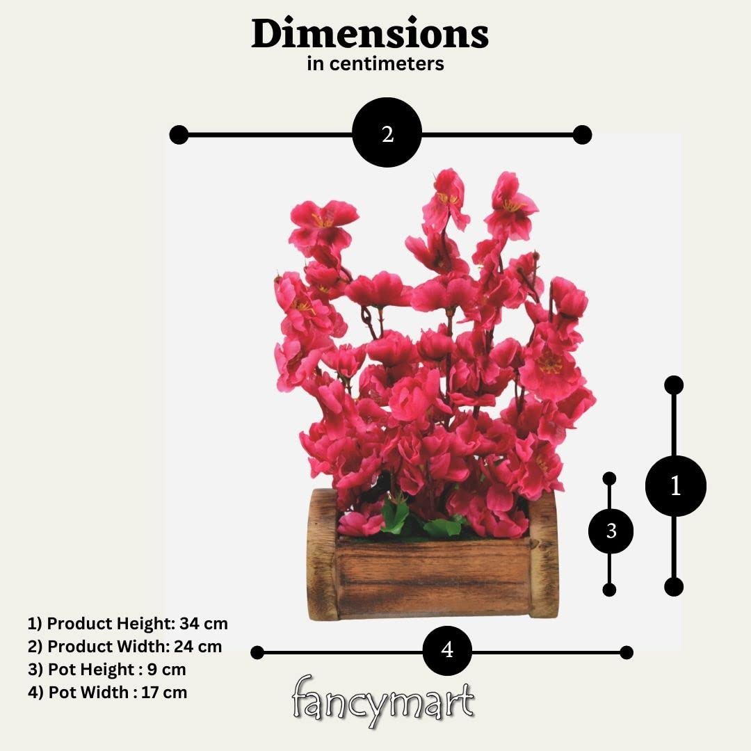 Fayloria Decorative Artificial Blossom Flowers in Rustic Woodlog Pot – 30 cm Elegant Faux Floral Tabletop Accent