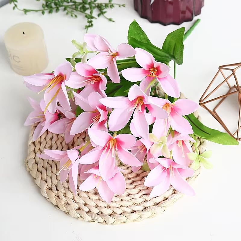 Solvara 1 Pc Light Pink Artificial Rain Lily Flower Stick Bunch for Decor, Gifting, Bedroom, Office & Event Use