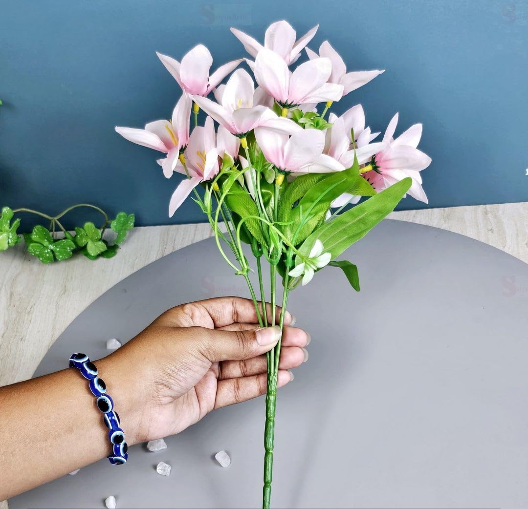 Solvara 1 Pc Light Pink Artificial Rain Lily Flower Stick Bunch for Decor, Gifting, Bedroom, Office & Event Use