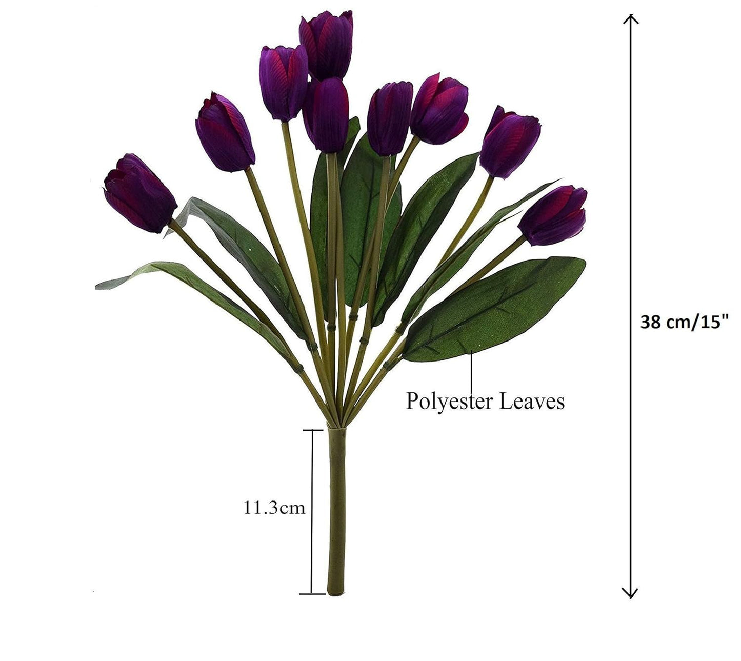 Florenza Elegant Artificial Tulip Flower Bunch with 9 Blooming Heads, 38cm Tall – Lifelike Purple Decor for Home & Office