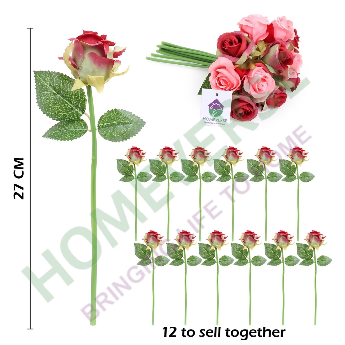 Heartscape 12pcs Artificial Rose Set – 6 Pink & 6 Red Silk Flowers