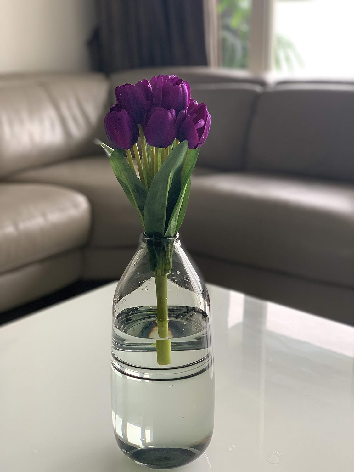 Florenza Elegant Artificial Tulip Flower Bunch with 9 Blooming Heads, 38cm Tall – Lifelike Purple Decor for Home & Office