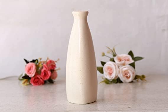Purelee White Ceramic Flower Vase with Sleek Bottle Design – Elegant Modern Pot for Table, Office, or Living Room Decor