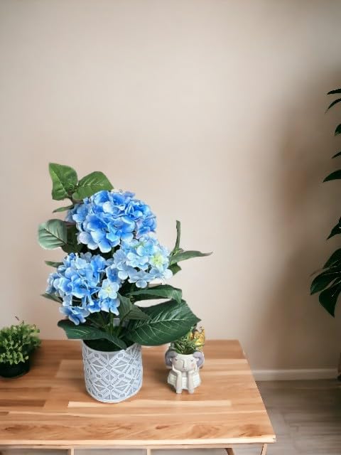 Greenera GAHY4600B Blue Hydrangea Artificial Potted Plant for Indoor & Outdoor Home Decoration