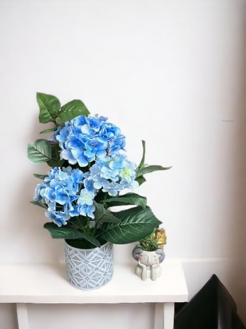 Greenera GAHY4600B Blue Hydrangea Artificial Potted Plant for Indoor & Outdoor Home Decoration