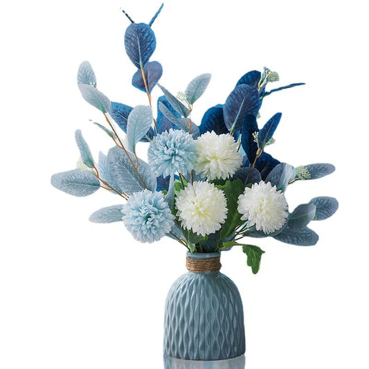 Florenta Aspire Ceramic Vase Combo with Handcrafted Blue Artificial Flower Bouquet