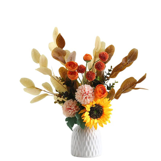 Fayra Allure Ceramic Vase & Handmade Artificial Flower Bouquet Combo Set (Vase1), Elegant Blue Décor Accent