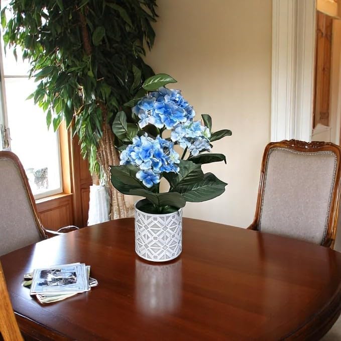 Greenera GAHY4600B Blue Hydrangea Artificial Potted Plant for Indoor & Outdoor Home Decoration