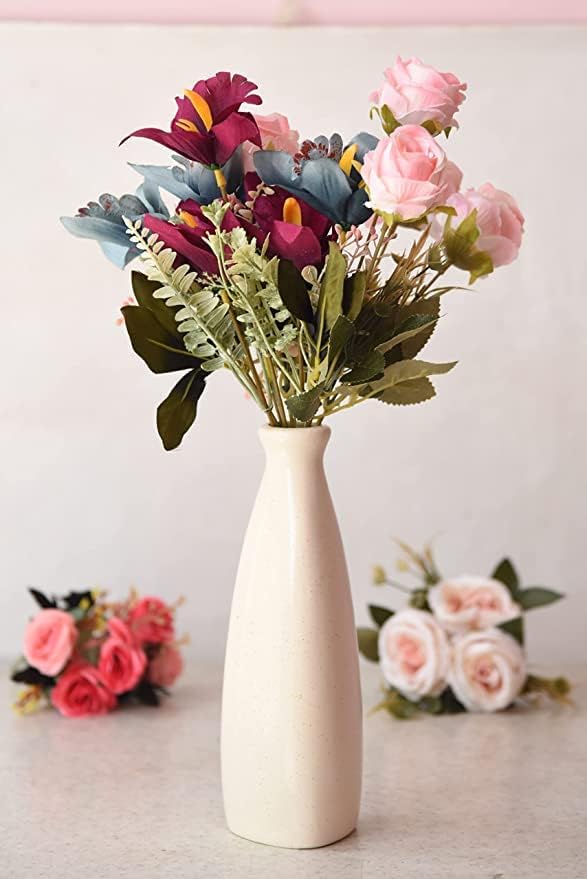 Purelee White Ceramic Flower Vase with Sleek Bottle Design – Elegant Modern Pot for Table, Office, or Living Room Decor
