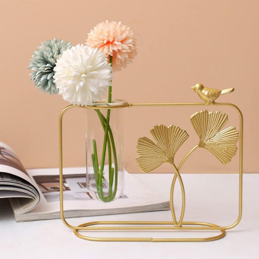 Cralencia Test Tube Flower Vase with Metal Frame – Elegant Decorative Gift for Home, Office, Bedroom & Living Room Decor