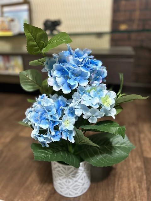 Greenera GAHY4600B Blue Hydrangea Artificial Potted Plant for Indoor & Outdoor Home Decoration