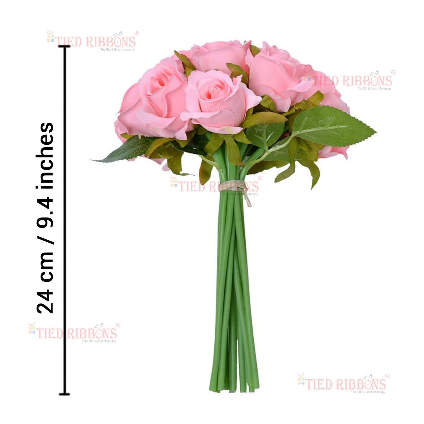 Tressa Roots 12-Light Pink Artificial Rose Flower Bunches (24 cm) for Vase