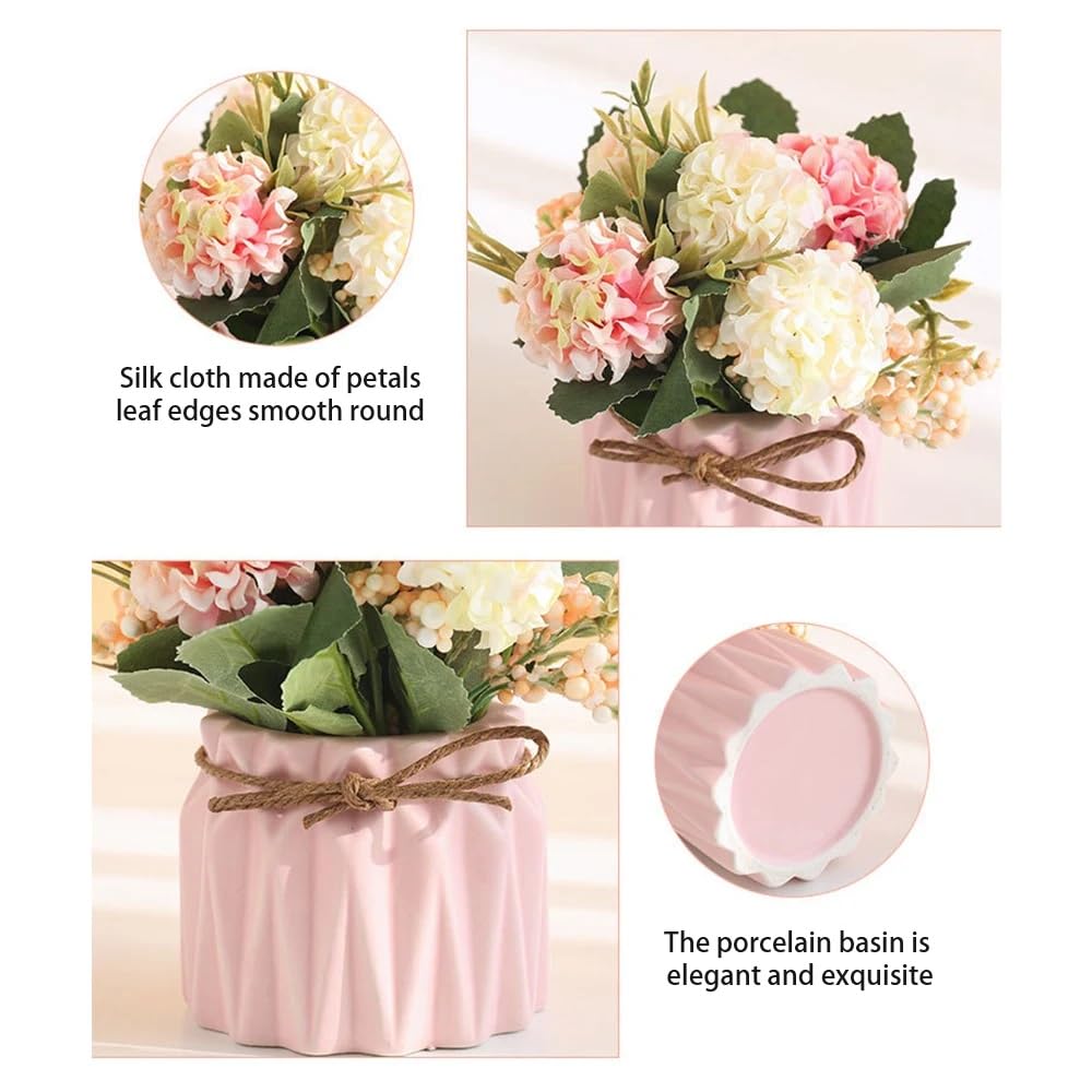 Harmosa 1 Pc Blue Hydrangea Artificial Flower with Ceramic Vase for Tabletop, Office Desk & Home Decor Arrangements