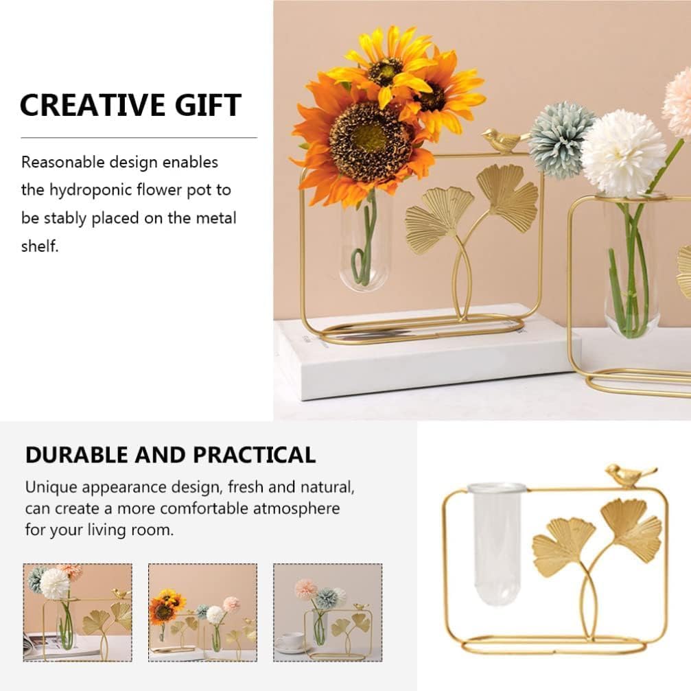 Cralencia Test Tube Flower Vase with Metal Frame – Elegant Decorative Gift for Home, Office, Bedroom & Living Room Decor