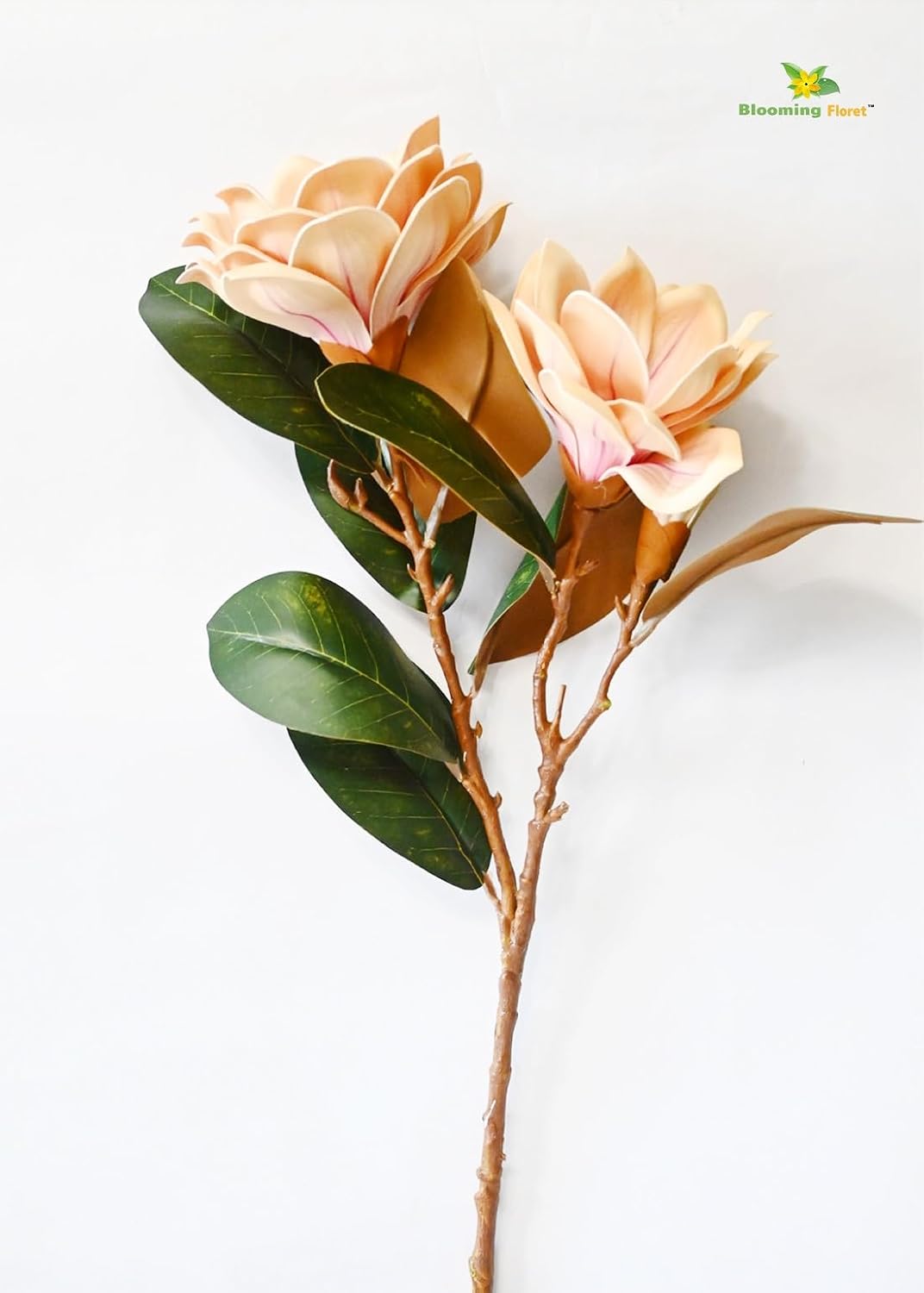 Brisora Lifelike Faux Magnolia Flower Stems – Realistic Peach Petals & Greenery for Home Decor, Weddings & Centerpieces