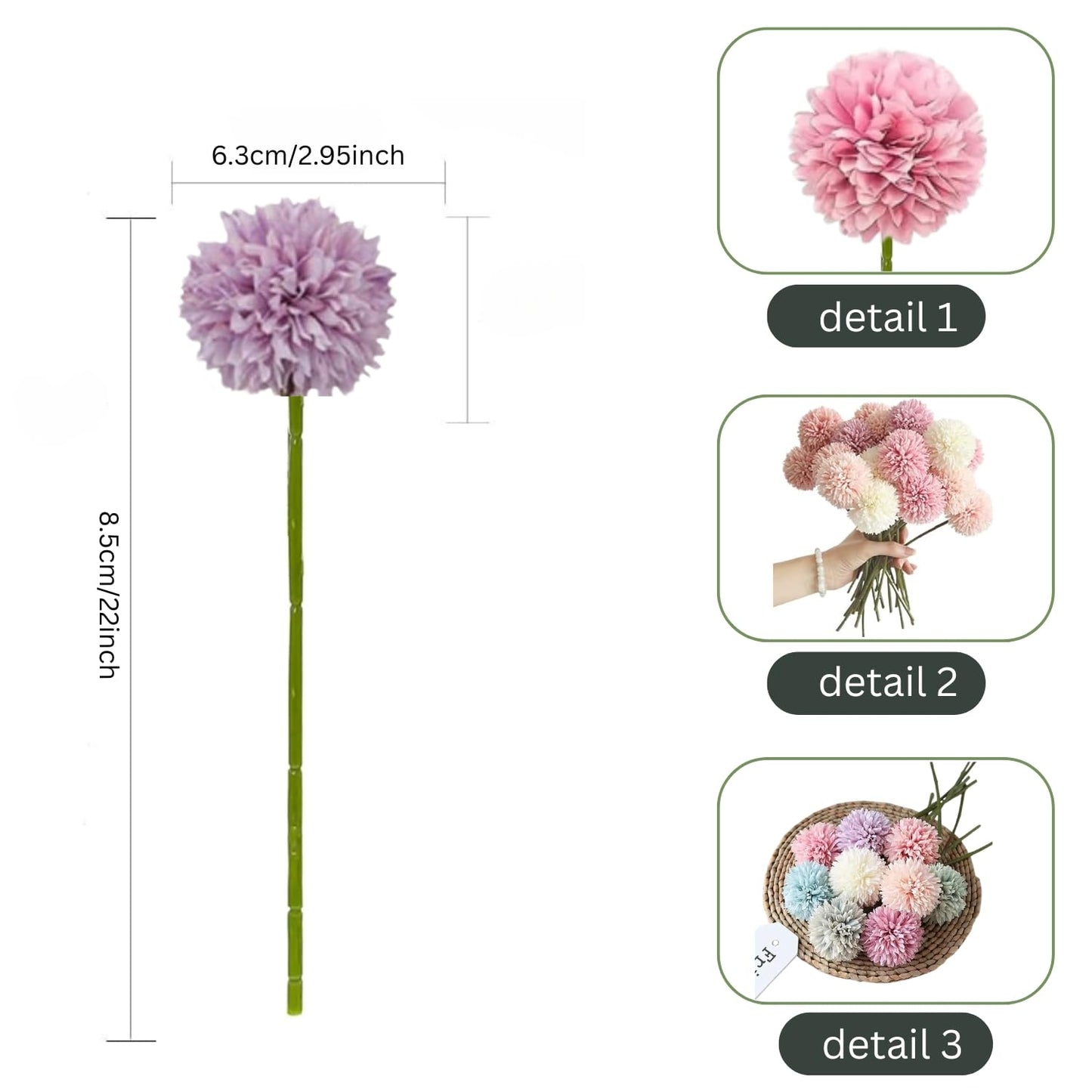 Florvanta 5-Piece Silk Chrysanthemum Ball & Hydrangea Sticks – Elegant Faux Flowers