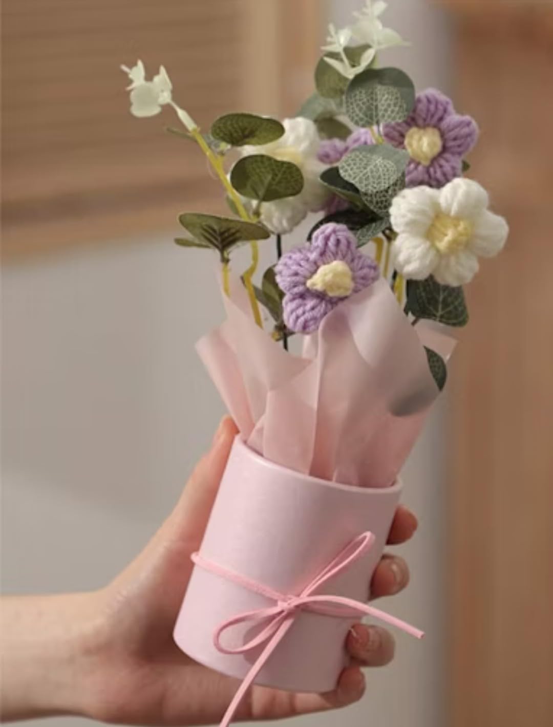 Vionza Dec 1pc Handmade Crochet Flower Bunch – Purple Daisy Bouquet for Gifting