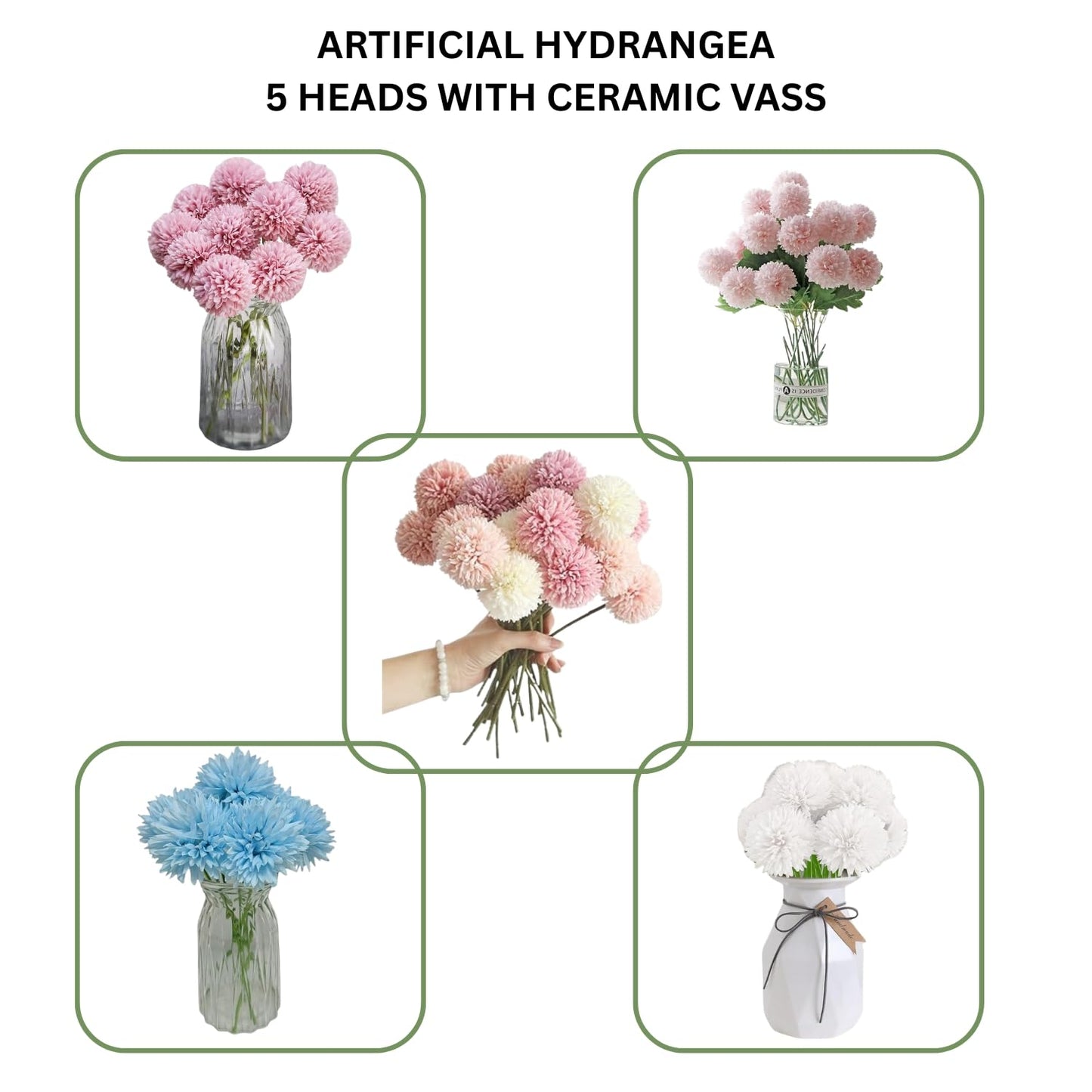 Florvanta 5-Piece Silk Chrysanthemum Ball & Hydrangea Sticks – Elegant Faux Flowers