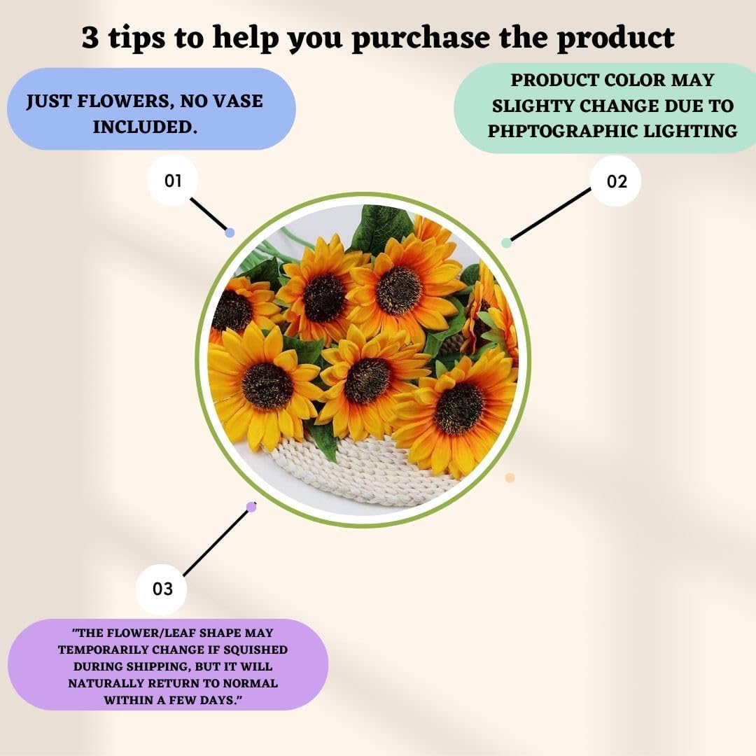 Sotyra 1 Pc Artificial Sunflower Stick Bunch with 6 Realistic Fabric Heads – Yellow Bouquet for Home, Wedding & Decor