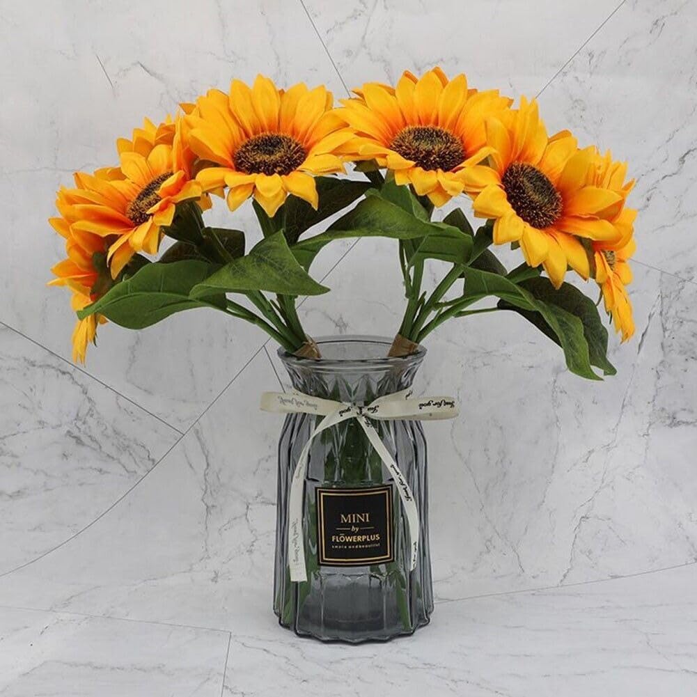 Sotyra 1 Pc Artificial Sunflower Stick Bunch with 6 Realistic Fabric Heads – Yellow Bouquet for Home, Wedding & Decor