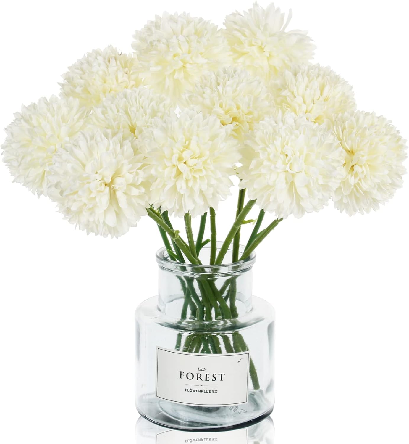 Tassel Roots 29cm White Artificial Chrysanthemum Ball Flower Sticks Set of 6 for Vase, Home & Office Décor