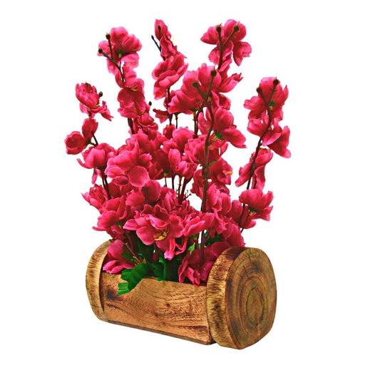 Fayloria Decorative Artificial Blossom Flowers in Rustic Woodlog Pot – 30 cm Elegant Faux Floral Tabletop Accent