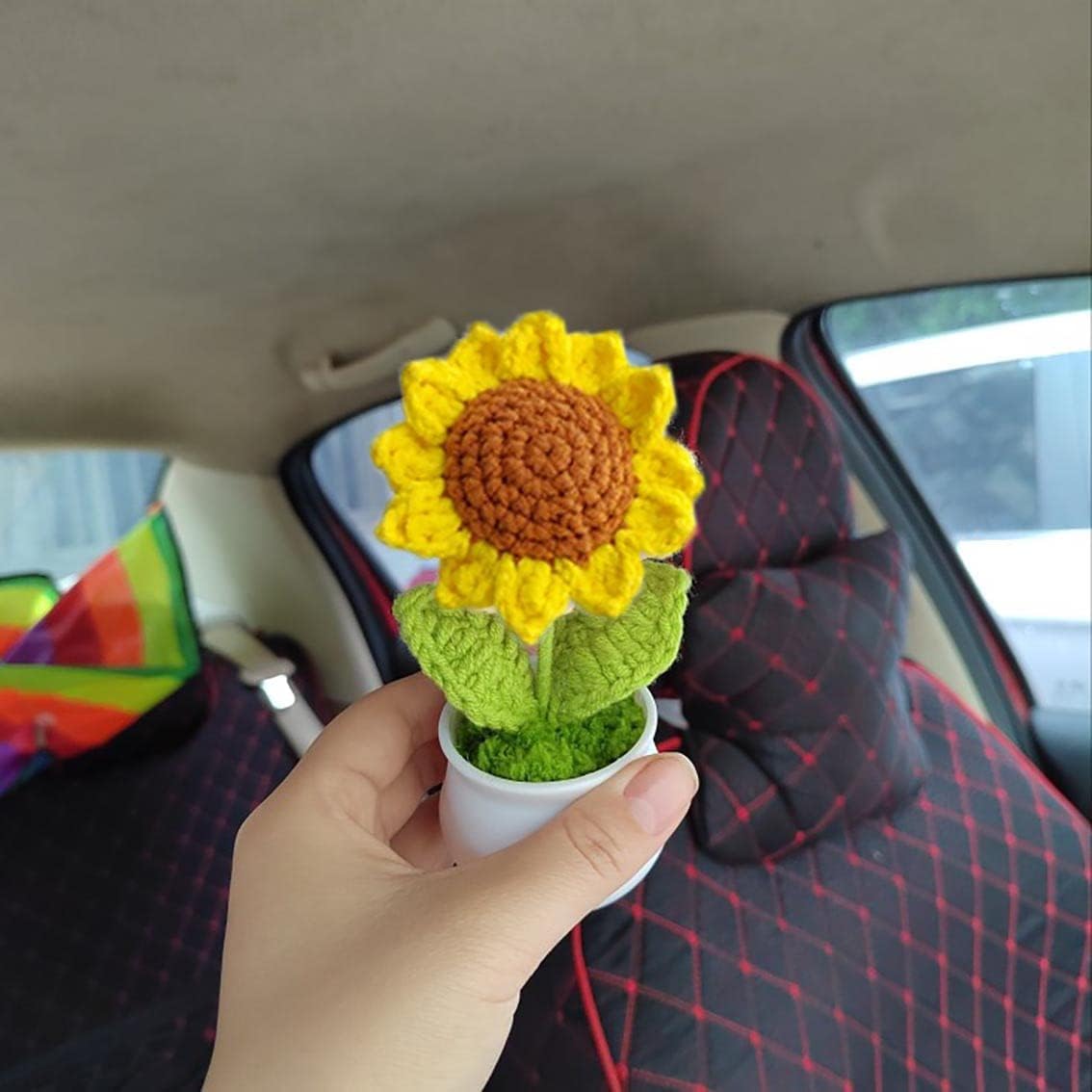 MellowNest Handmade Crochet Sunflower Pot – Wool Artificial Flower for Home Decor