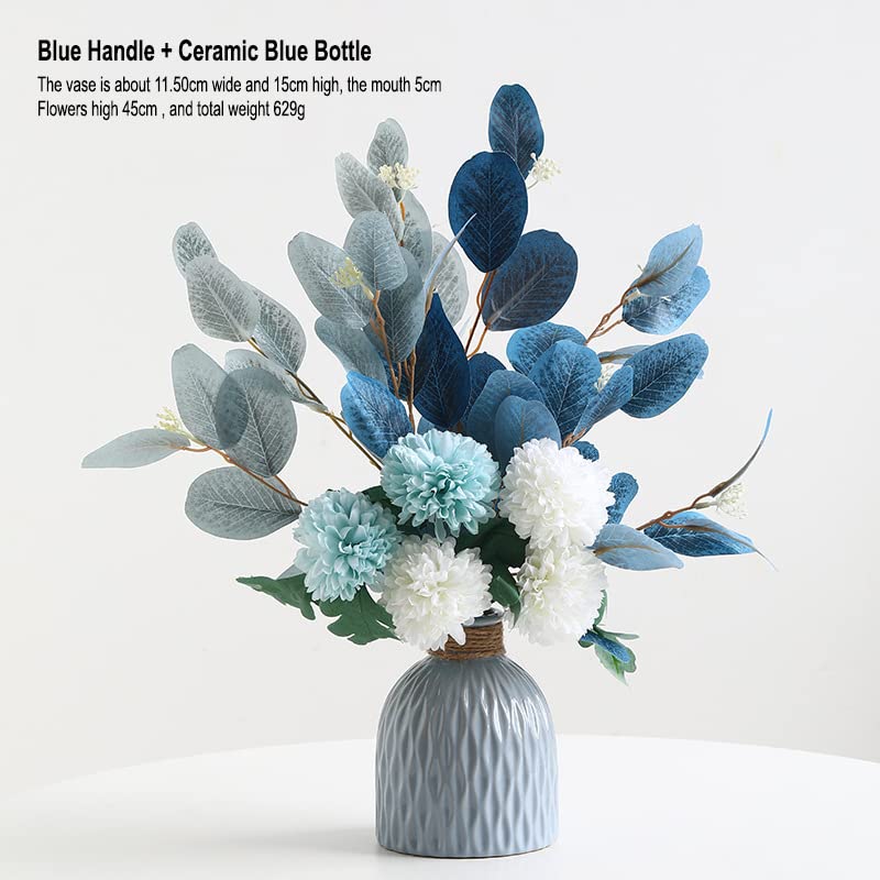 Florenta Aspire Ceramic Vase Combo with Handcrafted Blue Artificial Flower Bouquet