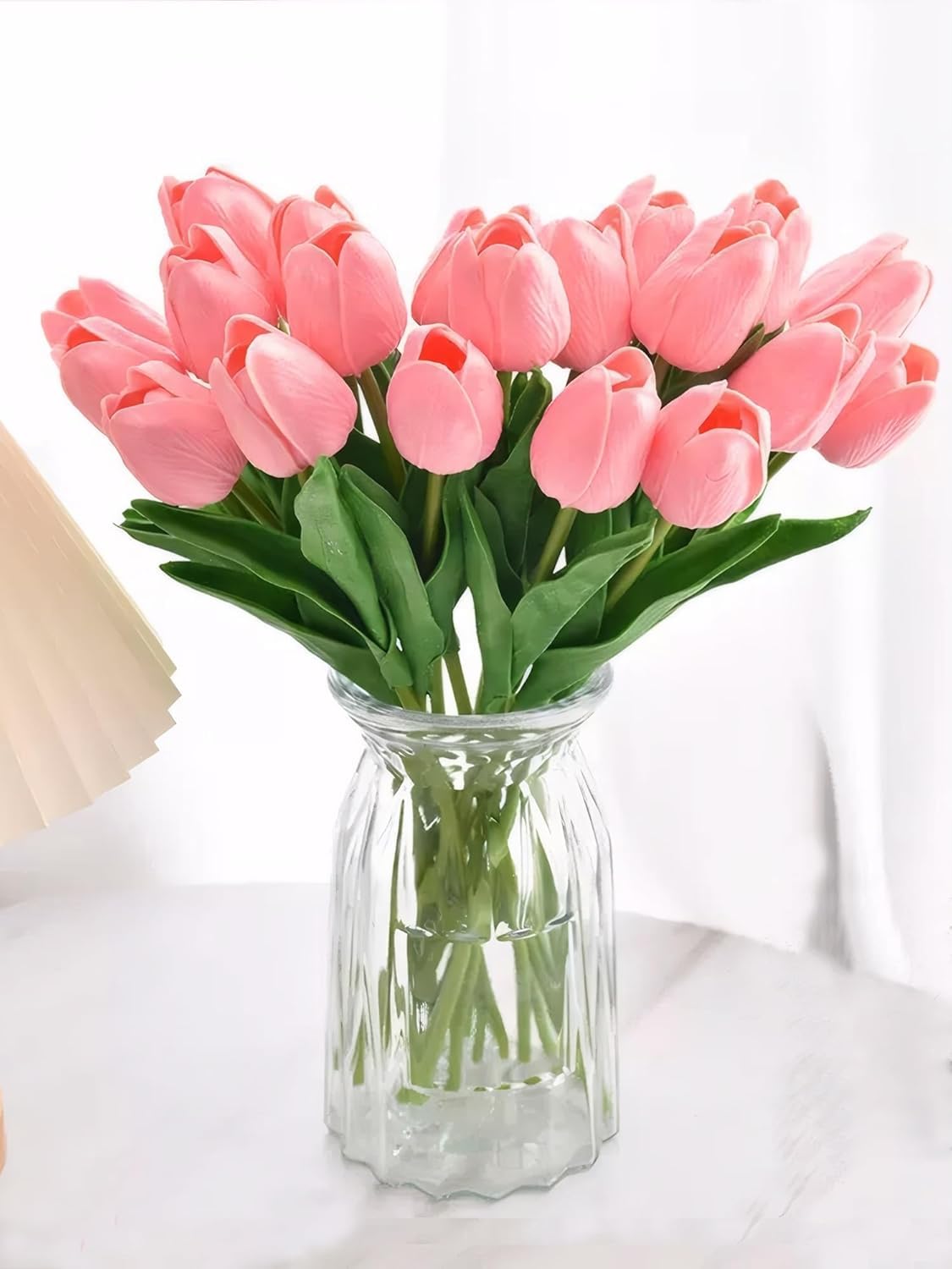 Tulovia 5 Pcs Artificial Pink Tulip Flower Bunches (34 cm) for Vase, Home Decor, Wedding, Bedroom, Tabletop – Silk