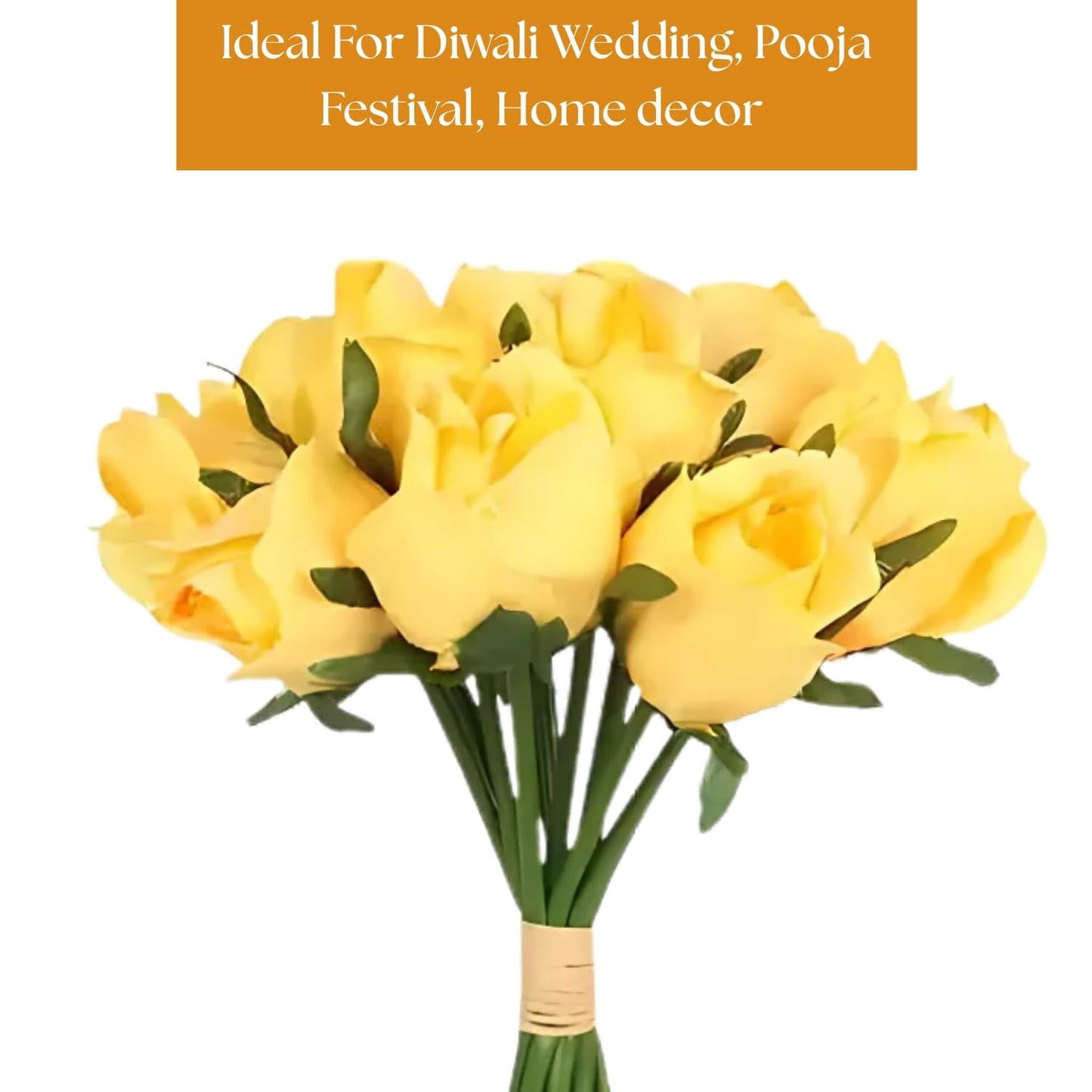 Velverra 12-Piece Golden Glow Artificial Rose Bunches (24 cm) – Elegant Decor Gift for Home