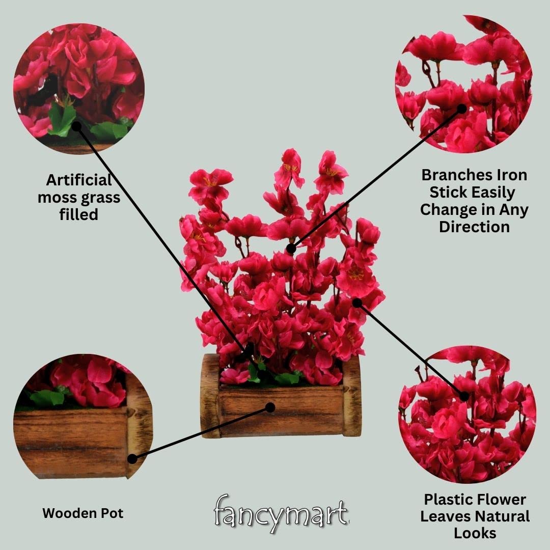 Fayloria Decorative Artificial Blossom Flowers in Rustic Woodlog Pot – 30 cm Elegant Faux Floral Tabletop Accent