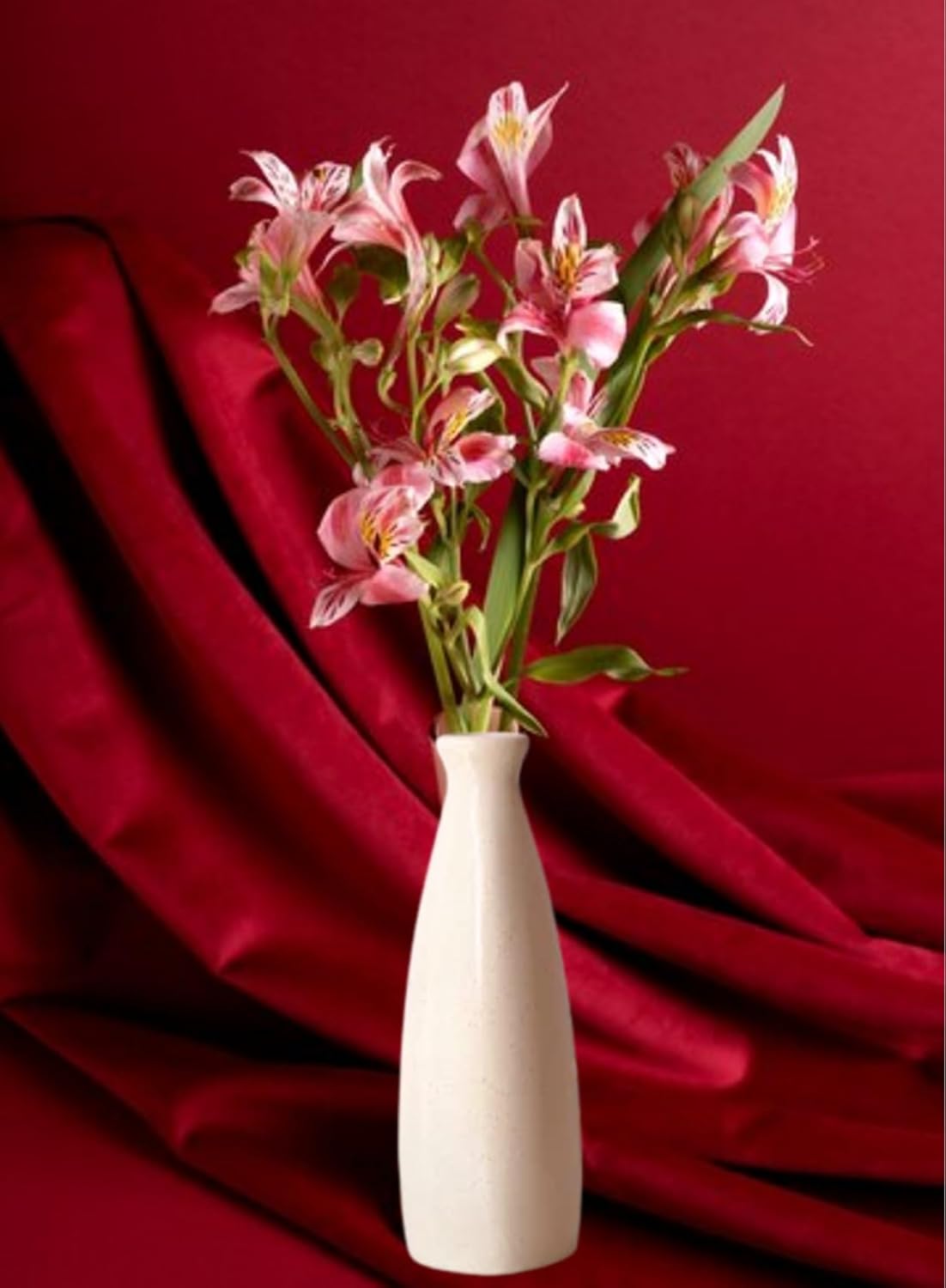 Purelee White Ceramic Flower Vase with Sleek Bottle Design – Elegant Modern Pot for Table, Office, or Living Room Decor