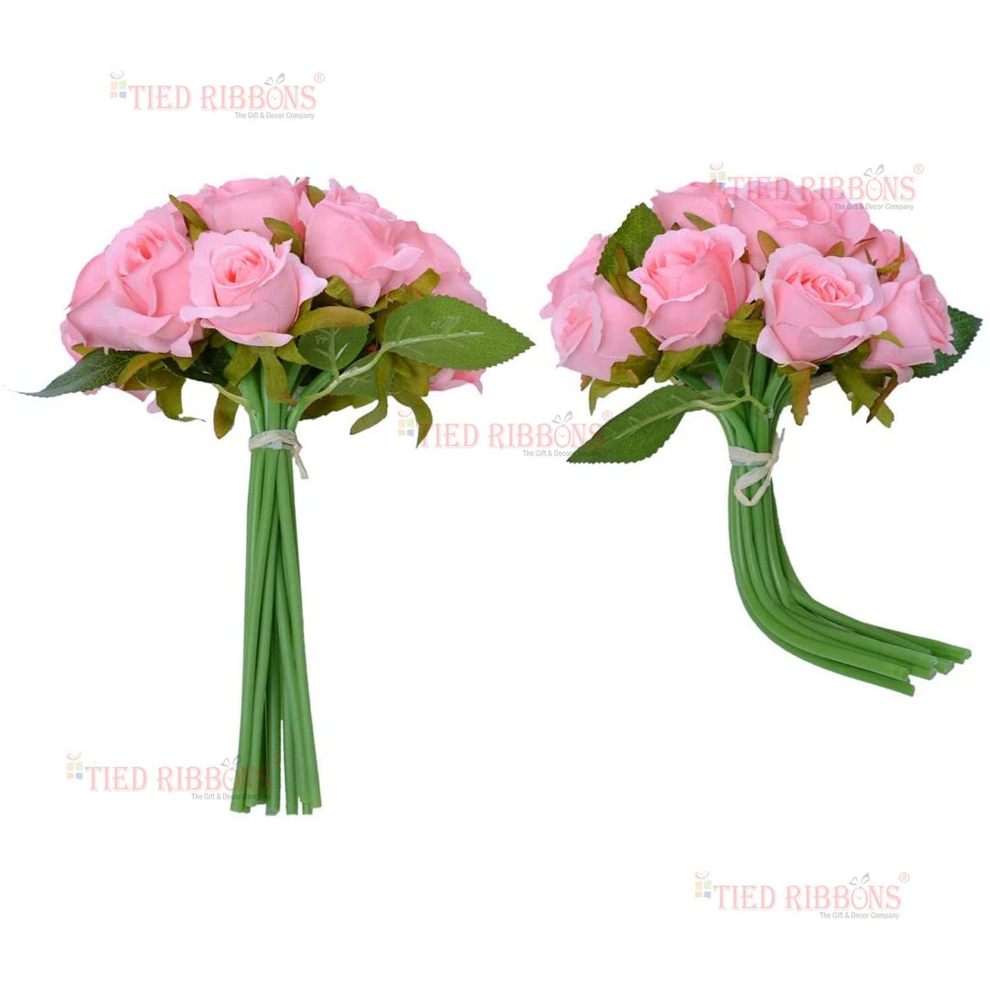 Tressa Roots 12-Light Pink Artificial Rose Flower Bunches (24 cm) for Vase