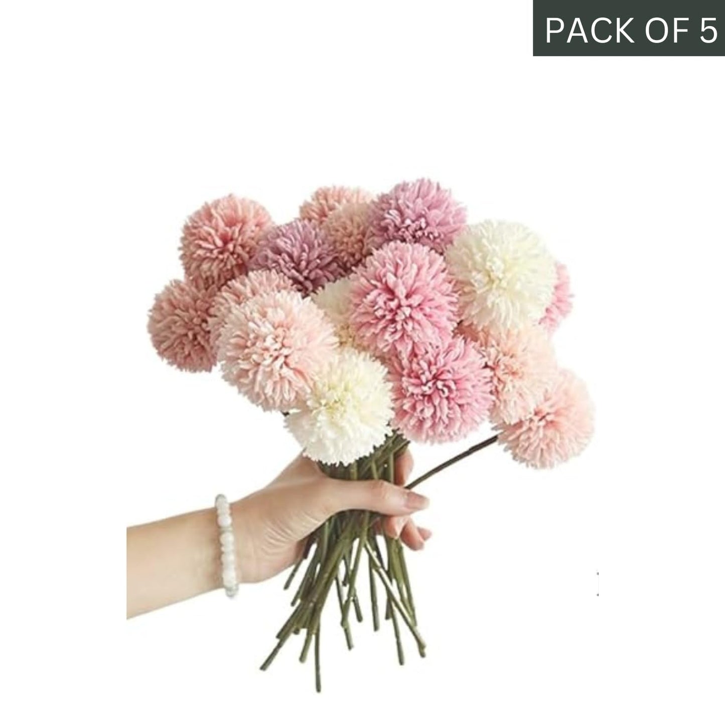 Florvanta 5-Piece Silk Chrysanthemum Ball & Hydrangea Sticks – Elegant Faux Flowers