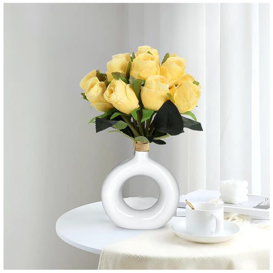 Velverra 12-Piece Golden Glow Artificial Rose Bunches (24 cm) – Elegant Decor Gift for Home