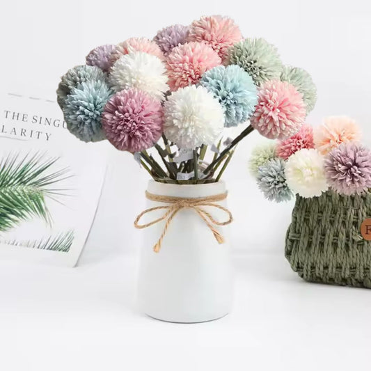 Florvanta 5-Piece Silk Chrysanthemum Ball & Hydrangea Sticks – Elegant Faux Flowers