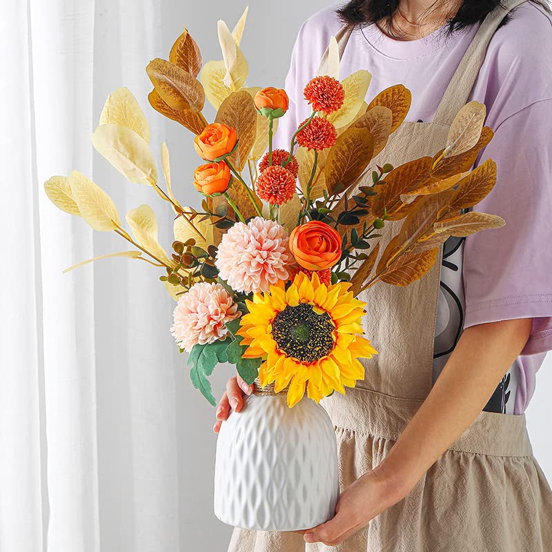 Fayra Allure Ceramic Vase & Handmade Artificial Flower Bouquet Combo Set (Vase1), Elegant Blue Décor Accent