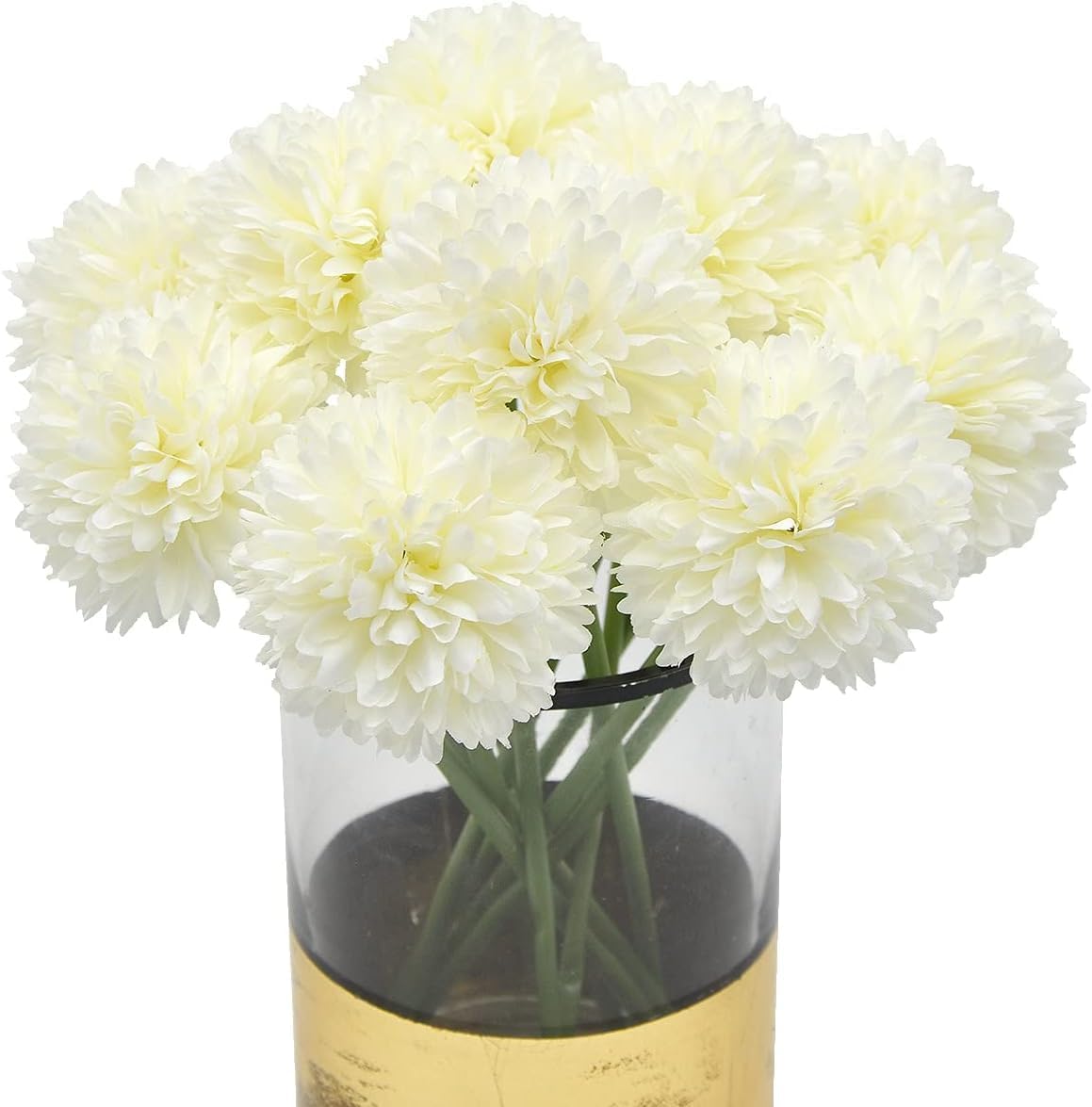 Tassel Roots 29cm White Artificial Chrysanthemum Ball Flower Sticks Set of 6 for Vase, Home & Office Décor