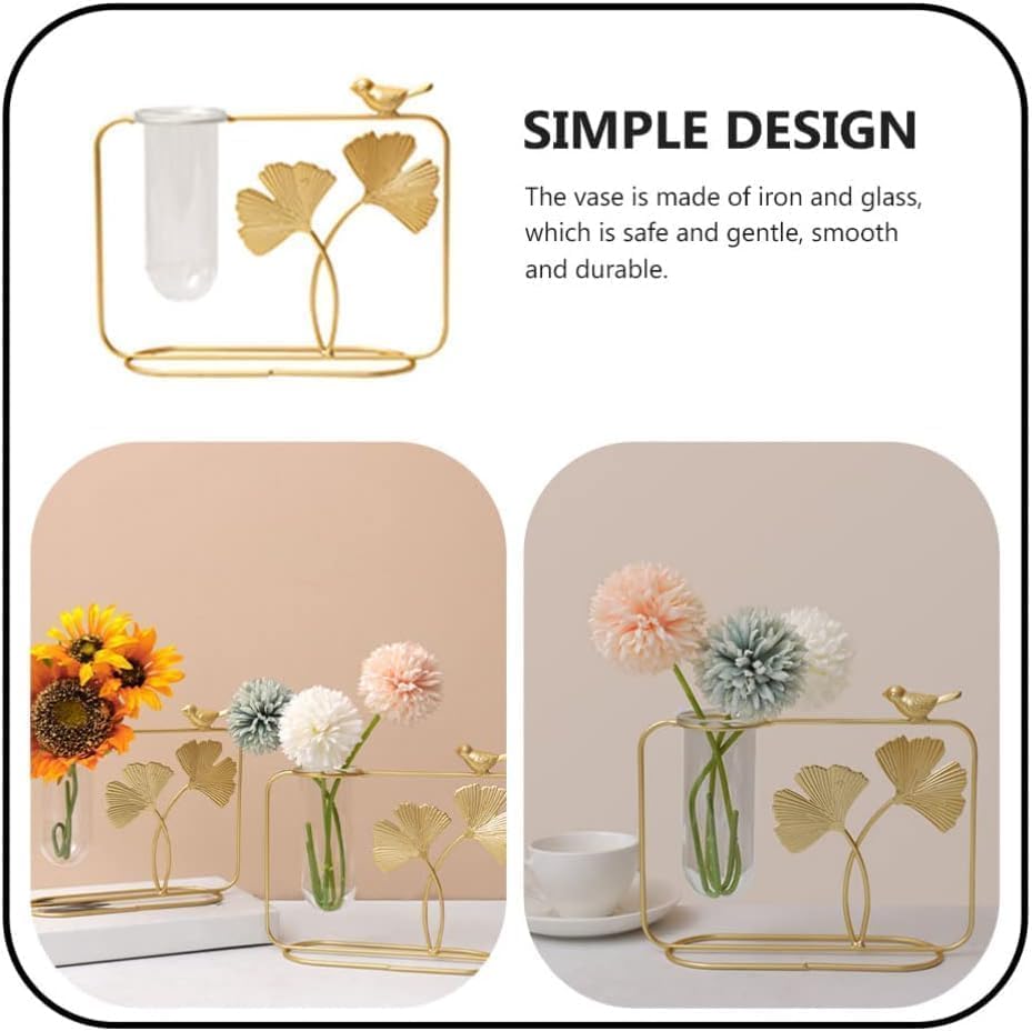 Cralencia Test Tube Flower Vase with Metal Frame – Elegant Decorative Gift for Home, Office, Bedroom & Living Room Decor