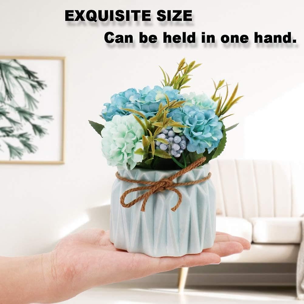 Harmosa 1 Pc Blue Hydrangea Artificial Flower with Ceramic Vase for Tabletop, Office Desk & Home Decor Arrangements