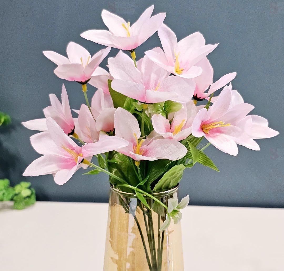 Solvara 1 Pc Light Pink Artificial Rain Lily Flower Stick Bunch for Decor, Gifting, Bedroom, Office & Event Use