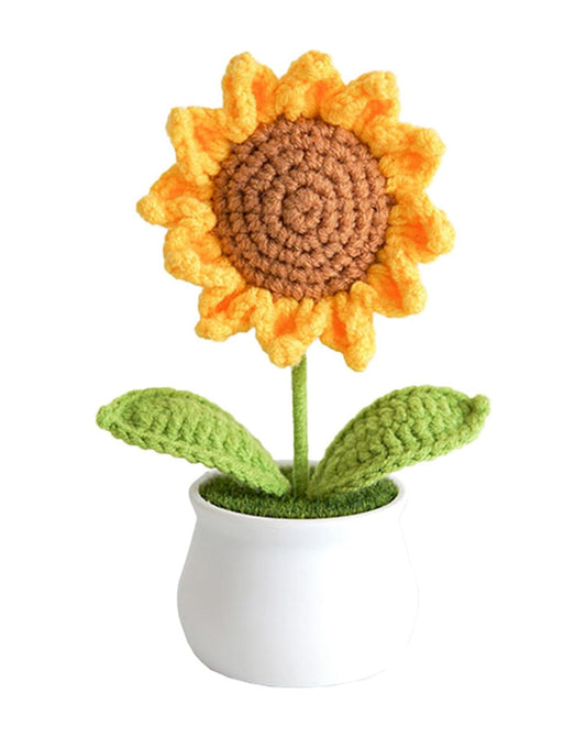 MellowNest Handmade Crochet Sunflower Pot – Wool Artificial Flower for Home Decor