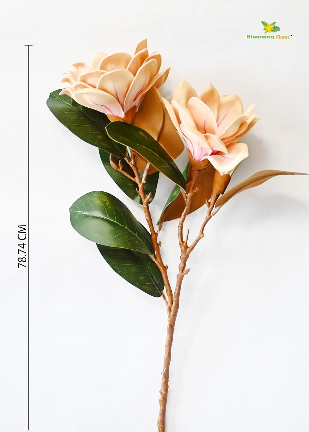 Brisora Lifelike Faux Magnolia Flower Stems – Realistic Peach Petals & Greenery for Home Decor, Weddings & Centerpieces