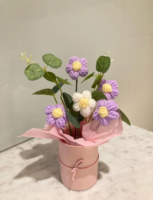 Vionza Dec 1pc Handmade Crochet Flower Bunch – Purple Daisy Bouquet for Gifting