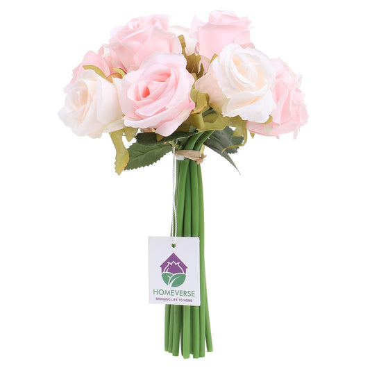 Heartliva 12pcs Pink & Creme White Artificial Silk Roses for Weddings