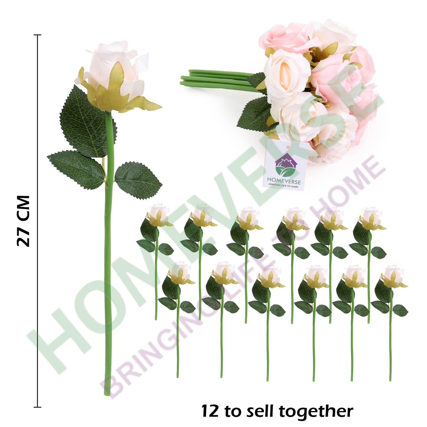 Heartliva 12pcs Pink & Creme White Artificial Silk Roses for Weddings
