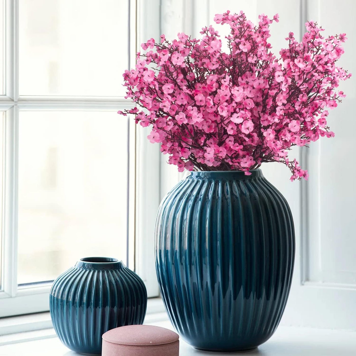 Tavilo Ribbons Set of 5 Pink Baby Breath Gypsophila Silk Flower Bunches for Vase